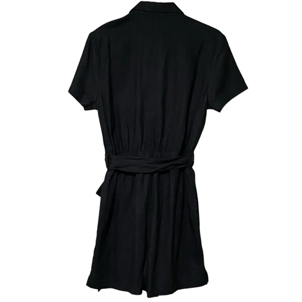 Matty M Women’s Linen Blend Short Romper Medium Black Belted Utility Summer NWT